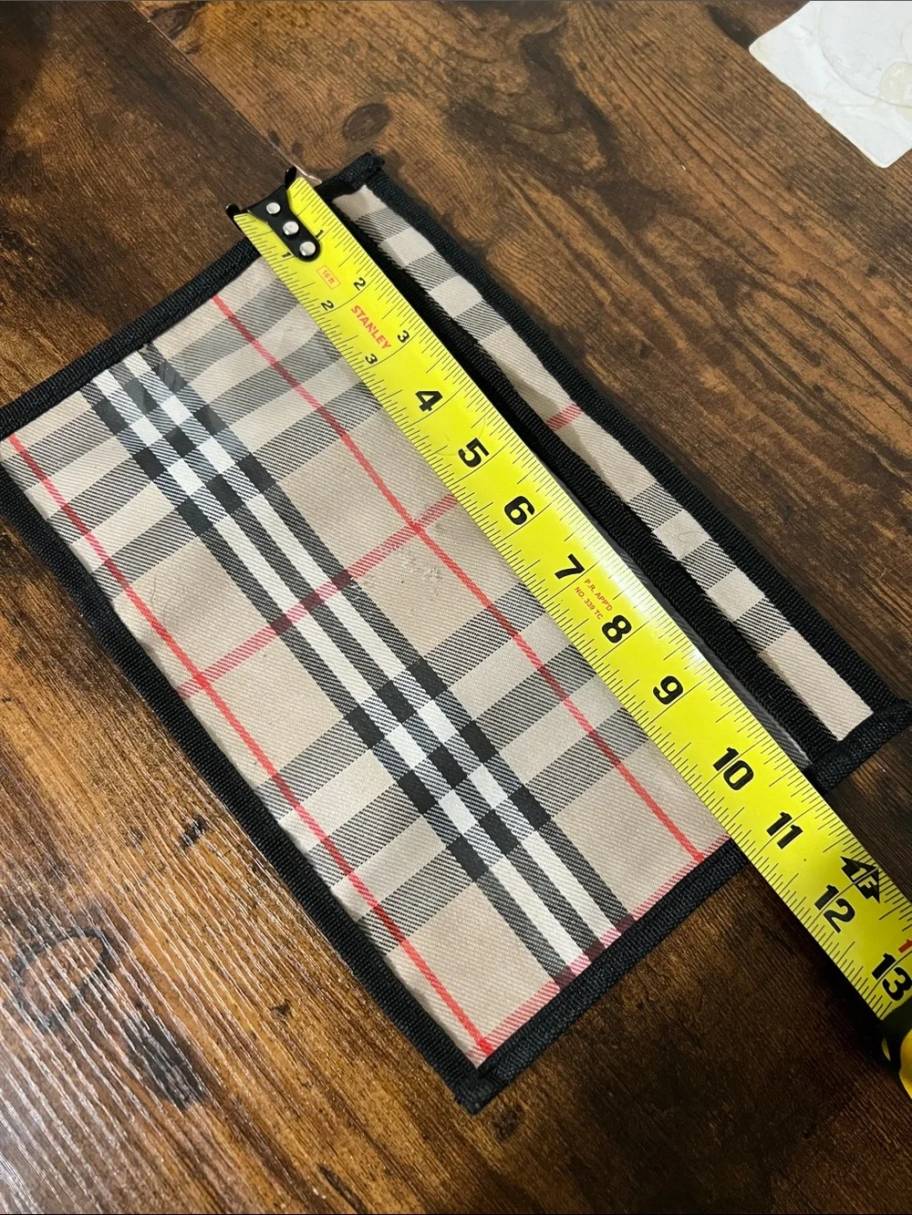 Beige Plaid Trifold Wallet with Black Trim